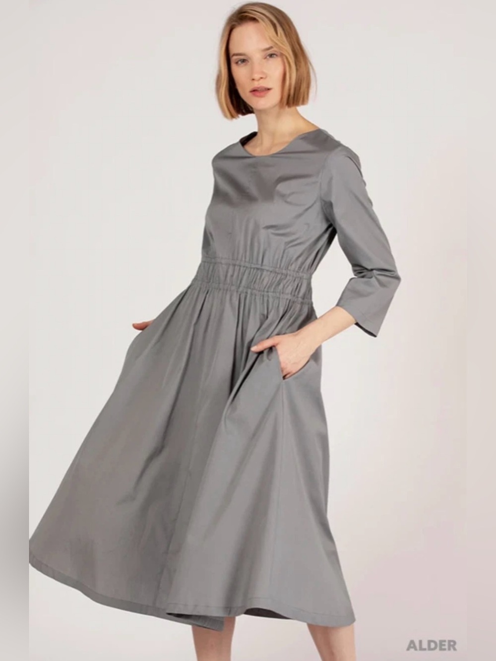 Harshman Alder Tie Waist A-Line Midi Dress Lava Smoke Gray Medium NWT